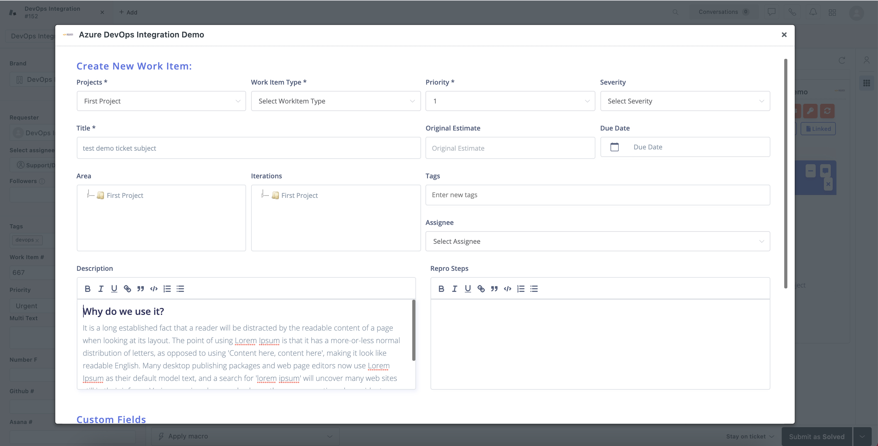 'Zendesk Azure DevOps Integration.